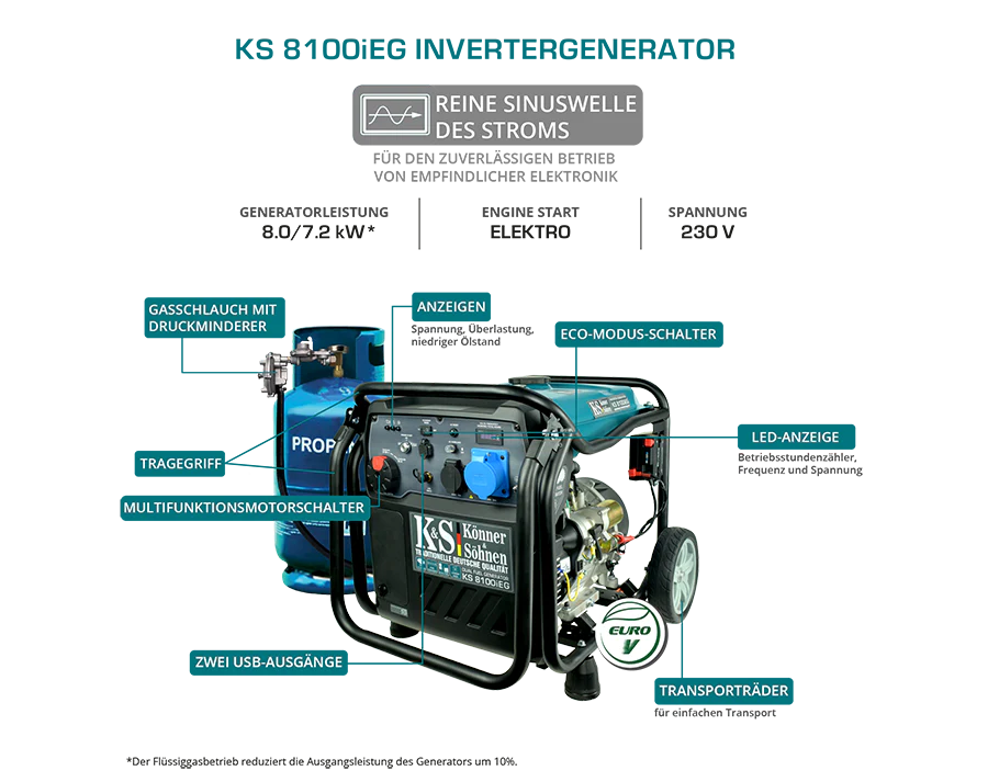 LPG/gasoline inverter generator KS 8100iEG