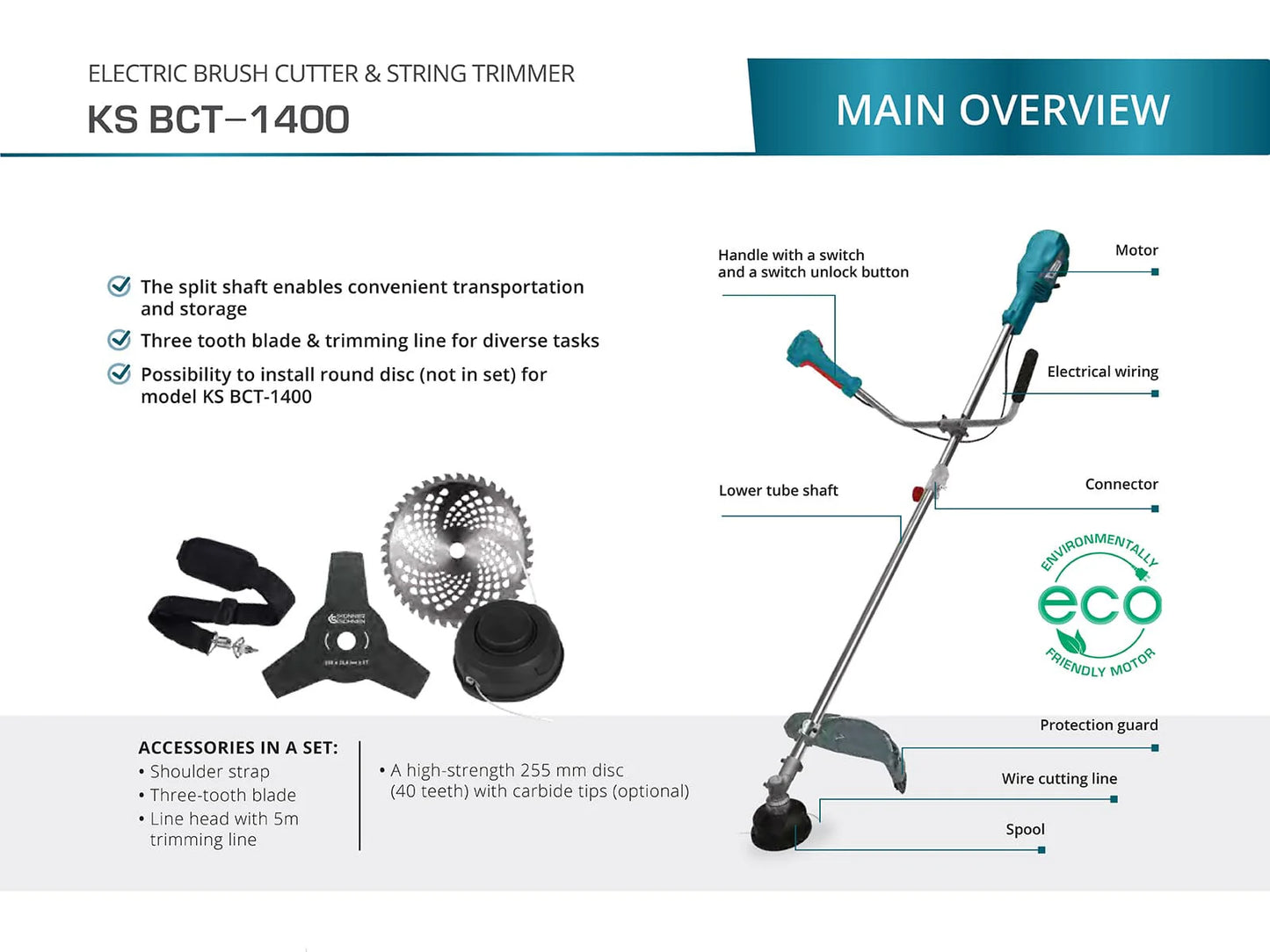 Electric Brush Cutter & String Trimmer KS BCT-1400